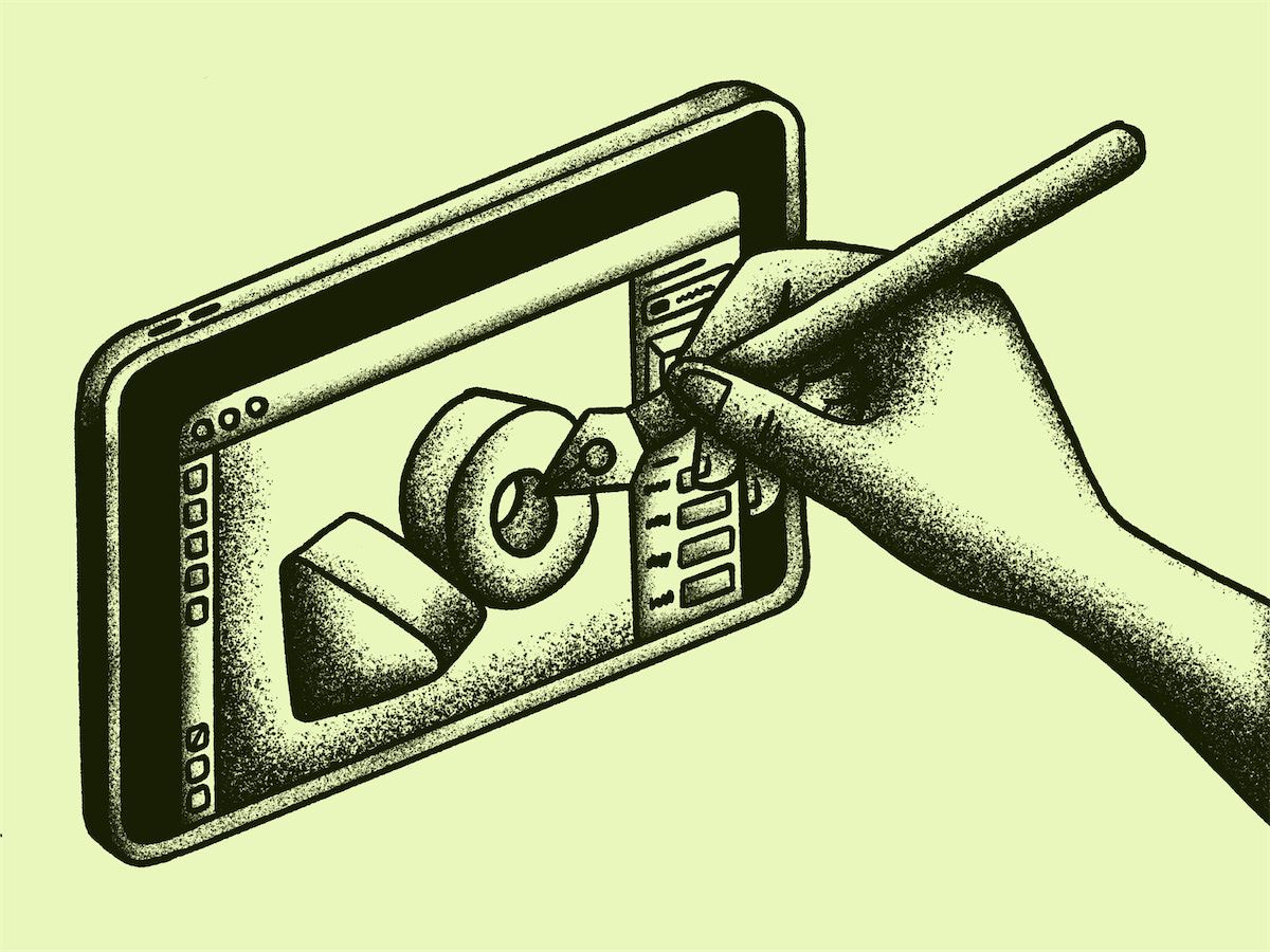 Illustration of a hand drawing over ipad